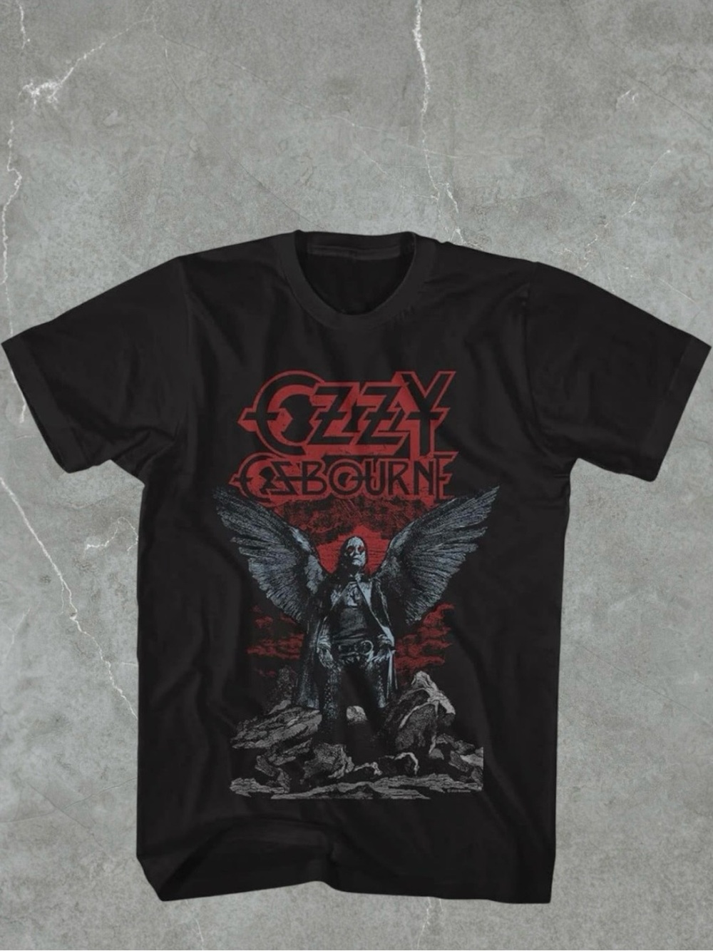 🆕 Ozzy Osbourne Angel Wings Black Graphic Tee